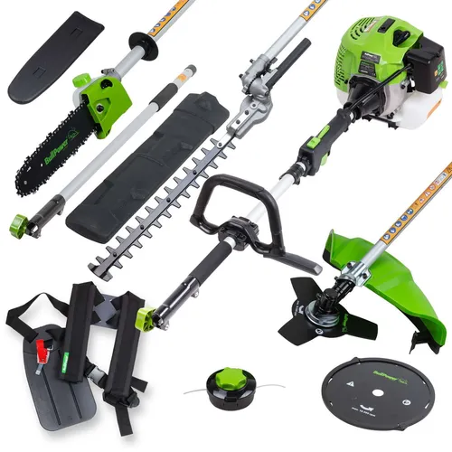 Multitool 5in1 Benzin Kombi Heckenschere Motorsense Freischneider Hochentaster - Rasentrimmer & Motorsensen: Vielseitiges Kombisystem mit 5 Aufsätzen für Heckenschneiden, Trimmen, Hochentasten und mehr – ideal für große Gärten und anspruchsvolle Aufgaben.