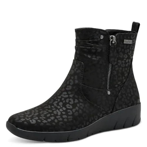 Jana Damen Stiefeletten mit Reißverschluss Vegan, Mehrfarbig (Black/Leo), 40 EU - Wasserabweisende und atmungsaktive Stiefeletten für kalte Tage. 100% vegan aus hochwertigen Materialien, ideal für breite Füße und hohen Tragekomfort – perfekt für jeden Anlass.