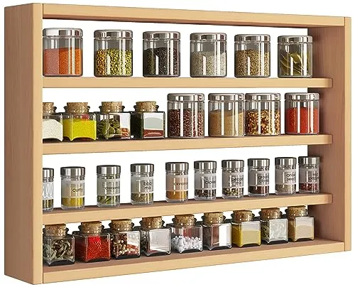 VCM Holz Küchenregal hängend | Praktisches Wandregal mit 4 Fächern - Glasvitrine für die Küche, ideal als Gewürzregal und platzsparend, schafft Ordnung und Stil in jedem Küchenraum.