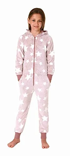Normann Mädchen Schlafanzug Jumpsuit Sterneoptik - Rosa, Größe 176 - Kuscheliger Jumpsuit aus Coral Fleece für kalte Tage, mit schöner Sterneoptik und Kapuze. Praktische Bündchen sorgen für optimalen Tragekomfort. Ideal für entspannte Stunden zu Hause.