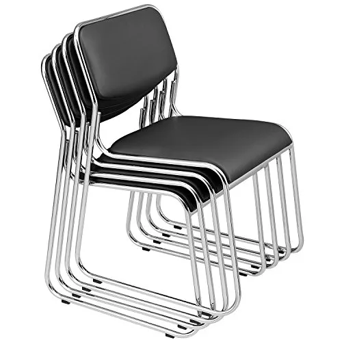 Ergonomischer Konferenzstuhl 4er Set - Stapelbar mit Kunstlederbezug in Schwarz - Bürostühle - Ergonomisch geformte, bequeme Stühle für Konferenzräume, stilvoll und komfortabel, ideal für Büro- und Geschäftsräume.