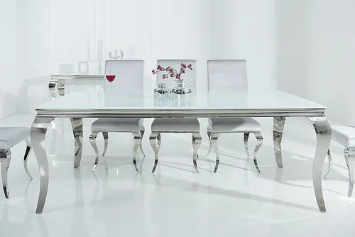 riess-ambiente Esstisch MODERN BAROCK 200cm weiß/silber - Esstisch im modernen Barock-Design, aus pflegeleichtem Opalglas und robustem Edelstahl, ideal für stilvolle Esszimmergestaltung.