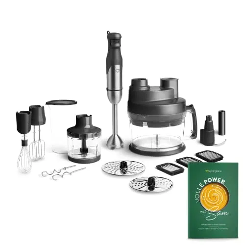 SPRINGLANE Edelstahl Stabmixer Set Sam 800 W - Pürierstab, Zerkleinerer und Schneebesen in einem, kraftvolles Multitalent mit intuitiver Bedienung und umfangreichem Zubehör