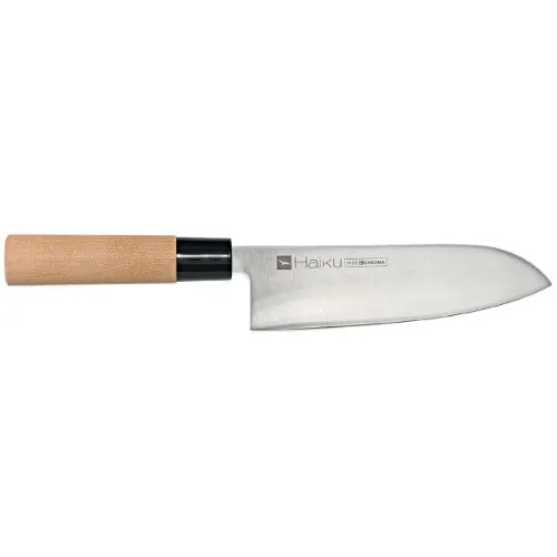 Haiku Santoku Messer, 17 cm - Santoku-Messer mit extrem scharfer Klinge und edlem Honoki Holzgriff, ideal für präzises Schneiden in der Küche.