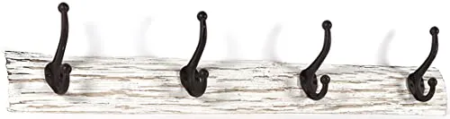 Kobolo Hakenleiste VINTAGE, 74x9x16 cm, Holz & Metall, weiß, Wandgarderobe im Landhausstil mit Doppelhaken für Jacken, Taschen, Schals & Mützen