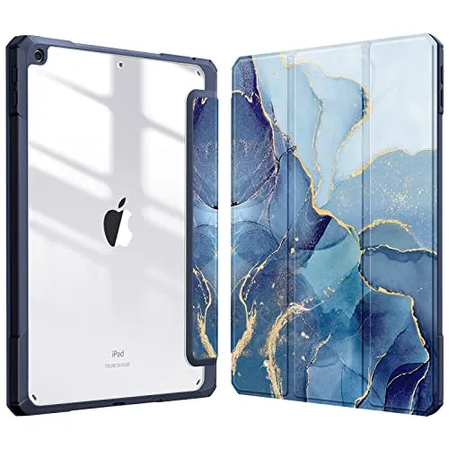 Fintie Hybrid Hülle für 10.2 Zoll iPad 9. Generation 2021/8. Gen 2020/7. Gen 2019 mit Stifthalter - Stoßfeste Schutzhülle mit transparenter Hartschale auf der Rückseite, Ozean Marmor