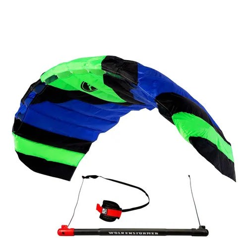 Wolkenstürmer® Paraflex Sport 2-Leiner Lenkmatte 2.3 (blau) - Drachen – ideal für schnellen Flugspaß! Der sofort einsatzbereite Kite kommt mit robusten Dynemaleinen und eignet sich perfekt für Jugendliche und Erwachsene.