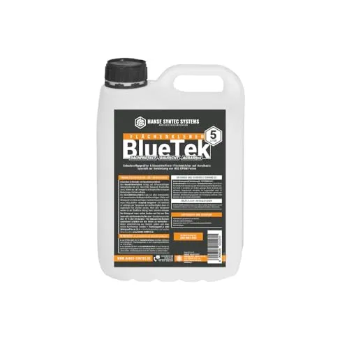 Dachprotect Flächenkleber BlueTek 5 L - Lösemittelfrei für EPDM Dachfolien - Baumaterial: Lösemittelfreier Flächenkleber für einfache und kostensparende Anwendung auf Holzunterkonstruktionen, ideal für EPDM Dachfolien mit bis zu 25 m² Reichweite.