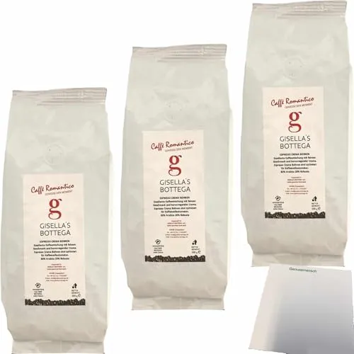 usy Bundle für Kaffeebohnen Gisellas Bottega Caffe Romantico, Espresso Crema Bohnen 3er Pack (3x500g Packung) + usy Block