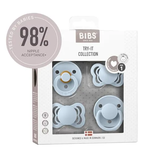 BIBS Schnuller TryIt 4er Probierpack Blue Hellblau - Entdecken Sie die BIBS Schnuller - 4er Probierpack mit verschiedenen Formen und Materialien. Ideal für neue Eltern, um den passenden Schnuller für Ihr Baby zu finden. BPA-frei, für 0-6 Monate.