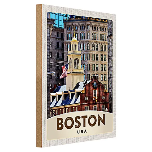 Holzschild Reise 40x30cm Amerika USA Boston Architektur