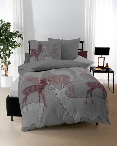 Kaeppel Bettwäsche Hirsche, 2-teilig, Feinbiber in rot von Kaeppel