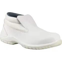 securesse centro Slipper S2 SRC - Weiß - Größe 45 - Leichter und bequemer Slipper aus atmungsaktiver Microfaser, ideal für den täglichen Einsatz. Mit rutschhemmender Duo-PU-Sohle und anatomisch geformtem Fußbett für optimalen Komfort.