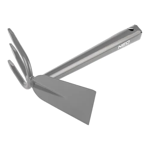 NEO TOOLS Kombihacke, Spitze Zinken, Länge 23,5 cm, Kleinhäckchen: 3-Zinken-Doppelhacke zum Lockern/Lüften und Jäten des Bodens, Gartenhacke 3 Zinken & Spaten