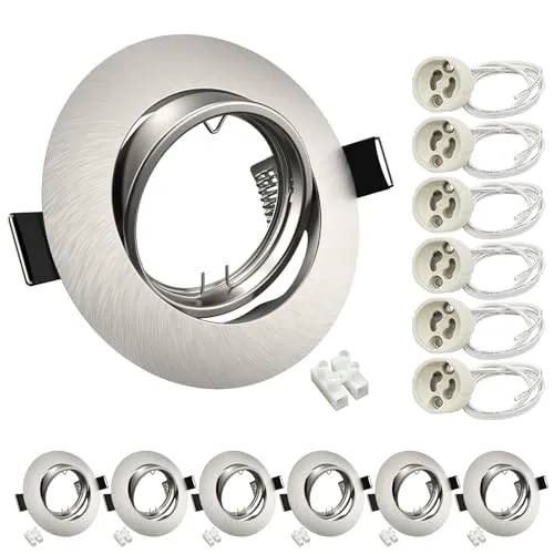 Wondlumi 6er Set LED Einbaustrahler Rahmen GU10 Einbauleuchten Schwenkbar LED Spots 230V Edelstahl Gebürstet Einbauspots Rund Deckenspots inkl. Fassung für GU10 Brine