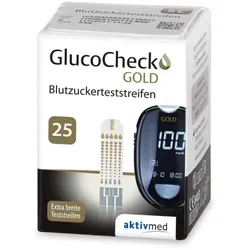 GlucoCheck Gold Blutzuckerteststreifen 25 St - Blutzuckermessgeräte, präzise Messung für diabetische Patienten und einfach in der Anwendung.