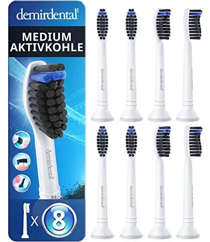 8er demirdental Aktivkohle Aufsätze passend für Philips Sonicare Ersatzbürsten, Medium Bürstenköpfe für natürliche Reinigung, Weiß, entspricht HX9058m