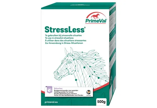 PrimeVal Stressless Pulver für Pferde - Beruhigung in Stress-Situationen - Nerven & Beruhigung - Natürliches Ergänzungsfuttermittel, das Pferden hilft, in stressigen Situationen entspannt und aufmerksam zu bleiben, ideal für Turnierpferde.