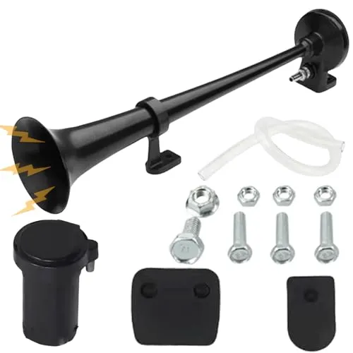 Hupe Luft Horn, LKW Hupe 12v, Luft Hupe 12V AirHorn 128db, Lufthorn Drucklufthorn AutoHorn für boote, PKW LKW Lörries Züge Booten Cars Vans Motorrädern Zug Horn Tgv Lkw Hupe (Einzelrohr Schwarz)