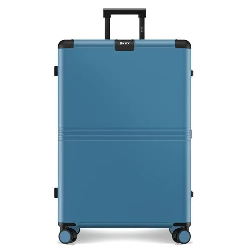 ONYX Hybrid-Pro Koffer Groß 75x48x32 cm, Leichter 5,2kg Hartschalen-Koffer mit TSA-Schloss Aluminiumverschluss und leisen 360°-Rollen, 100L Polycarbonat Reise-Koffer XL, Glacier Blue