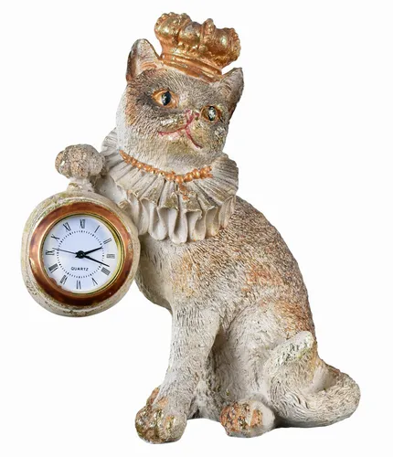 Tischuhr Katzenprinzessin Uhr Katze mit Krone Kaminuhr Kätzchen Katzenfigur neu