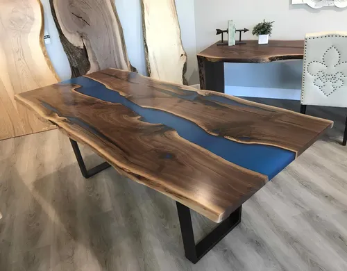 Massiver Esstisch aus Epoxidharz und Holz 240x100 cm - Moderner Esstisch aus hochwertigem Holz und Epoxidharz, ideal für bis zu 10 Personen. Stilvolles Design für Ihr Esszimmer, robust und langlebig.