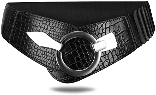 with love, Vanessa & Melissa Elastischer Damen Taillengürtel, ca. 6 cm breiter Hüftgürtel mit silberner Ring-Schließe, Stretchgürtel (80 cm (für Taillenweite 85-105 cm), Kroko Schwarz)