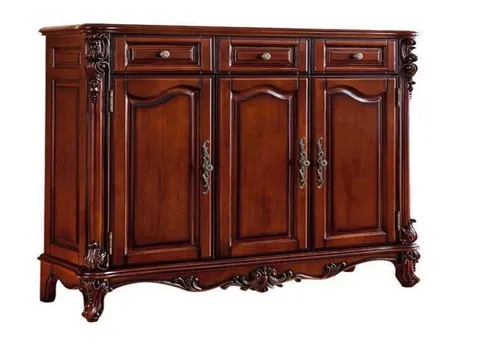 Klassische Braune Kommode im Barockstil - Elegante Anrichte mit 3 Schubladen und 3 Türen, gefertigt aus massivem Holz. Ideal für Esszimmer oder Wohnzimmer – vereint Vintage-Charme mit praktischer Aufbewahrung.