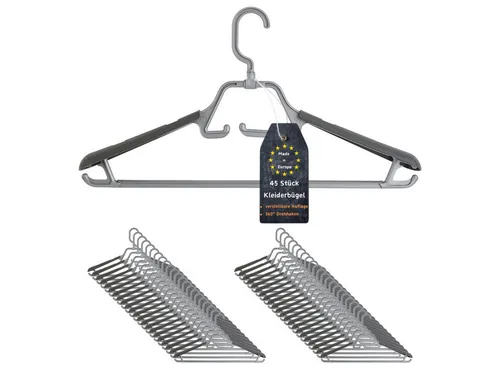 Engelland Kleiderbügel mit drehbarem/einklappbarem Haken sowie ausziehbarer Schulterauflage, (Vorteils-Set, 45-tlg), rutschfest, stabil, Kunststoff, für Mäntel, Hosen, Blusen, Anzüge uvm.