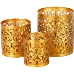 3er Set Orientalisches Windlicht Teelichthalter Zalia Gold
