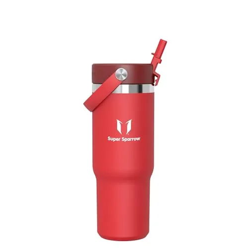 Sparrow Thermobecher mit Strohhalm Tumbler -900ml- Trinkflasche Edelstahl | Isolierbecher Thermosflasche Wasserflasche Autobecher, Auslaufsicher & Spülmaschinenfest, BPA-frei, Heiß & Kalt für Alltag