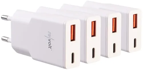 revolt Gan Netzteil: 4er-Set Ultrakompakte USB-A/C-Netzteile, Power Delivery 30 Watt, weiß (Mehrfachstecker USB Ladegerät, Mini Wandnetzteile, iPhone Ladestation)