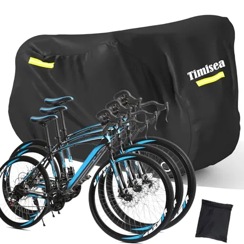 Timisea Fahrradabdeckung Wasserdicht,Fahrrad Abdeckplane mit Reflektionsstreifen, 420D Oxford-Gewebe Schutzhülle Abdeckung Wasserdicht und Winterfest Schwarz Outdoor für 2 Fahrräder (210x112 x112cm)