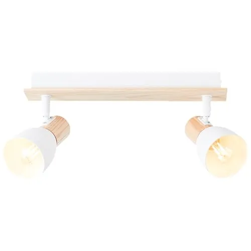 Lightbox 2 flammige Spotbalken - skandinavischer Decken Strahler mit schwenkbaren Köpfen - 37 cm Länge - E14 Fassung - max. 28 W - aus Metall/Holz aus Pappel - in Weiß/Beige