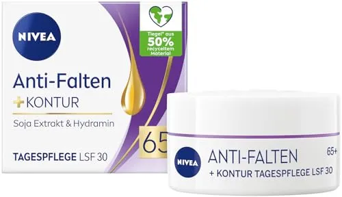 NIVEA Anti-Falten + Kontur Tagespflege LSF 30 65+, Gesichtscreme mit Soja Extrakt und Hydramin, Feuchtigkeitscreme mildert Linien und Falten sichtbar (50 ml)