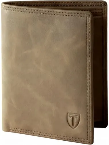 TENBST Geldbörse Herren mit RFID Schutz, Portmonee mit 15 kartenetui, Ausweisfenster & Fotofenster, Münzfach mit Knopf, 2 Geldscheinfächern, Herren Geldbörse mit Geschenkbox – Braun