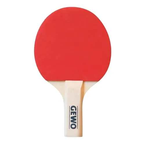 GEWO Mini Schläger - Kleiner Fun Tischtennisschläger mit verkleinertem Griff und Schlägerblatt für Freizeitspaß - Leichter Komplettschläger mit rot-schwarzen Noppen-Innen-Belägen, 15,5 x 9,5cm