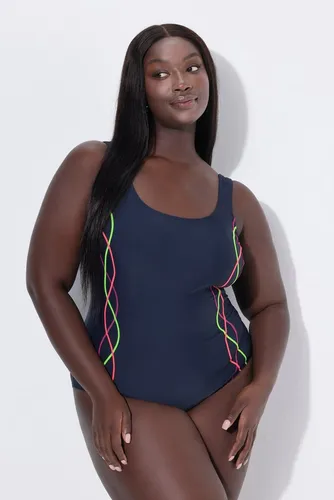 Ulla Popken Damen Badeanzug mit Pipings und Unterbrustband - Badeanzug für Damen in Marine, mit geschwungenen Pipings und stützendem Unterbrustband für optimalen Halt und sportliche Eleganz.