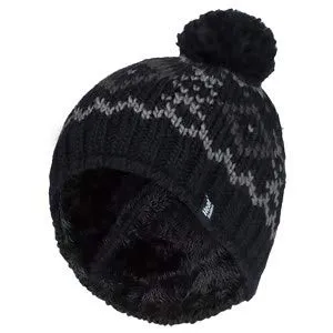 HEAT HOLDERS - Herren Winter Warm Fleece Mütze/Beanie mit Bommel (One Size, Black/Charcoal)