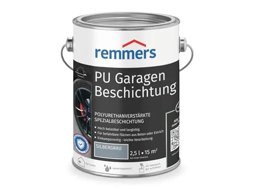 Remmers PU Garagenbeschichtung silbergrau, matt, 2,5 Liter - 2in1 Schutzanstrich für Garagenböden - Betonfarben - Die Remmers PU Garagenbeschichtung bietet hohe Abriebfestigkeit und Rutschhemmung, ideal für langlebige Garagenböden, und vereint Anstrich und Versiegelung in einem Produkt.