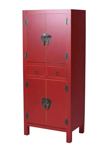 Dielenschrank China Schrank Hochkommode - Orientalische Hochkommode mit 2 Schubladen, fertig montiert und vielseitig einsetzbar. Ideal für alle Zimmer, bietet Stauraum und ein ansprechendes Design in Rot.