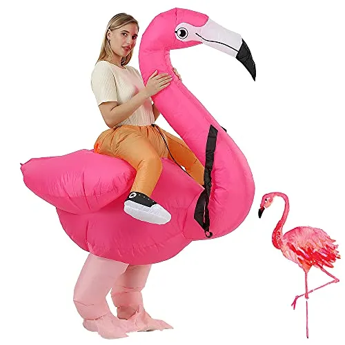 JASHKE Aufblasbares Flamingo Kostüm für Erwachsene - Kostüm für Erwachsene, mit leistungsstarkem Lüfter für schnelles Aufblasen in 60 Sekunden, perfekt für Partys und Feiertage, sorgt für Aufmerksamkeit!
