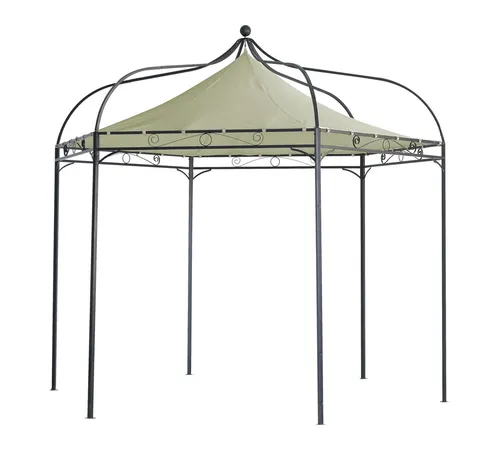 DEGAMO Pavillon MODENA, 6-eckig 320cm - Pavillons für Garten und Terrasse, wasserdicht mit ecrufarbener Dachplane – ideal für Schutz und Stil im Freien.