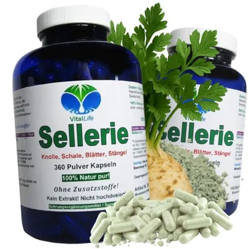 SELLERIE 720 Kapseln - 100% Natur für deinen Körper - Entdecke die Kraft der SELLERIE in praktischen Kapseln: Wurzel, Schale, Blätter und Stängel vereint. Ideal für eine natürliche Unterstützung deiner täglichen Ernährung, ganz ohne Zusatzstoffe.