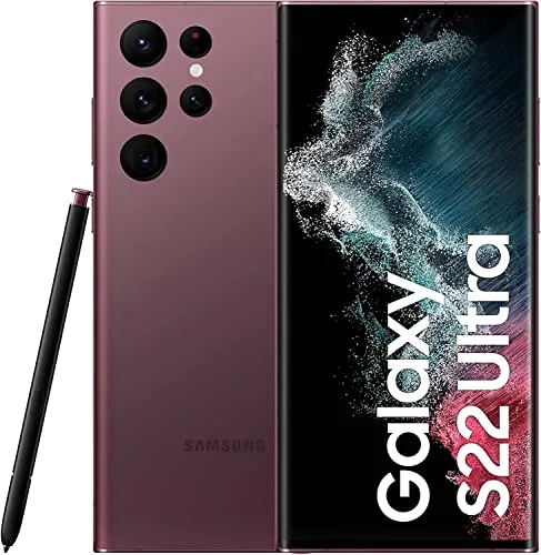 Samsung Galaxy S22 Ultra 5G 256GB Burgundy - Handy ohne Vertrag mit integriertem S Pen für kreatives Arbeiten, 108MP Quad-Kamera für beeindruckende Nachtaufnahmen und 6,8 Zoll Dynamic AMOLED-Display für brillante Farben.