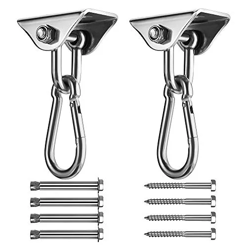 Awroutdoor 2 Stücke 450KG Kapazität 180° Drehen Leise Deckenhaken Schaukel, SUS304 Edelstahl, Stummschalten, 4 Schraube für Holz Sets Hängematte Stuhl