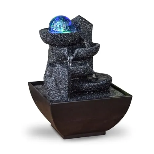 Zen Light SCFR22-C3 Innen geschlossener Kreislauf -Tischbrunnen, farbenfrohe LED -Licht, 18cm Höhe, Kastanie