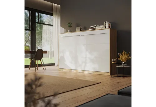 SMARTBett Schrankbett Standard 120x200cm Wildeiche horizontal mit Lattenrost - Praktisches Klappbett mit Gasdruckfedern für müheloses Öffnen und Schließen. Ideal für platzsparende Lösungen im Schlafzimmer. Belastbar bis 200 kg.