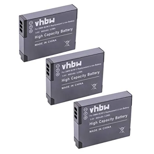 vhbw 3X Akku kompatibel mit Panasonic Lumix DMC-TZ71, DMC-TZ61, DMC-ZS30 Kamera (900 mAh, 3,6 V, Li-Ion)