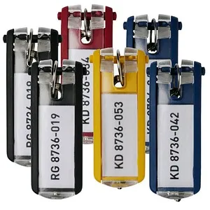 DURABLE Schlüsselanhänger KEY CLIP - 6er Set in farbsortiert, mit praktischem Clip-Mechanismus für einfache Beschriftung und optimale Schlüsselorganisation